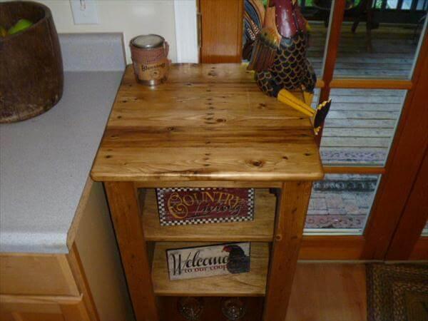 upcycled pallet bookcase and floor cabinet