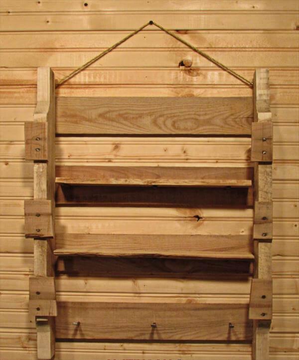 recycled pallet wall hanging shelf and coat rack