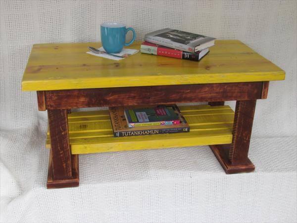 reclaimed pallet yellow and brown coffee table