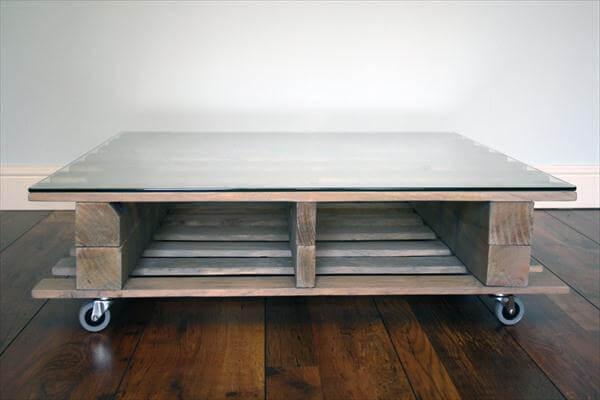 recycled pallet coffee table with wheels and storage