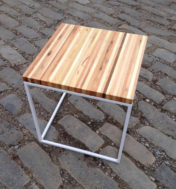 recycled pallet and steel side table