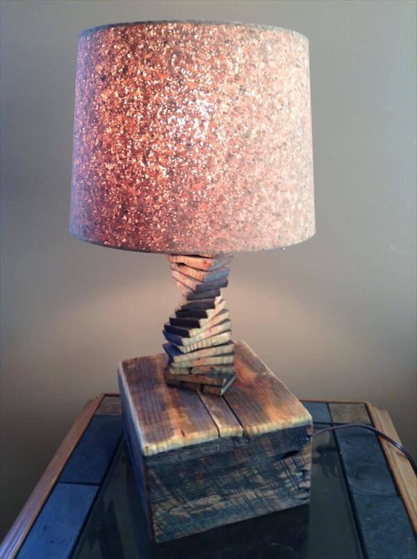 recycled pallet spiral lamp
