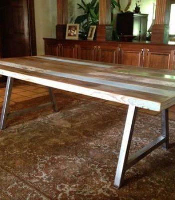 recycled pallet dining table with steel legs