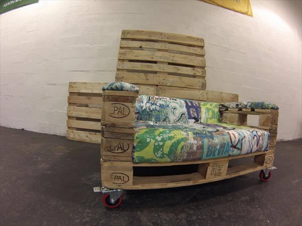 upcycled pallet rolling sofa