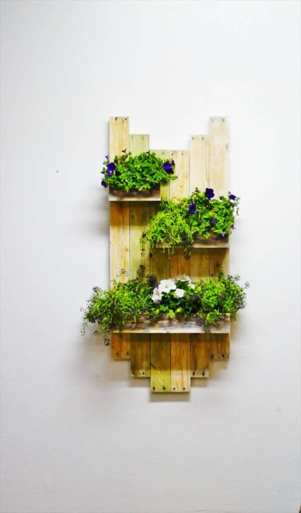 repurposed pallet hanging planter shelf