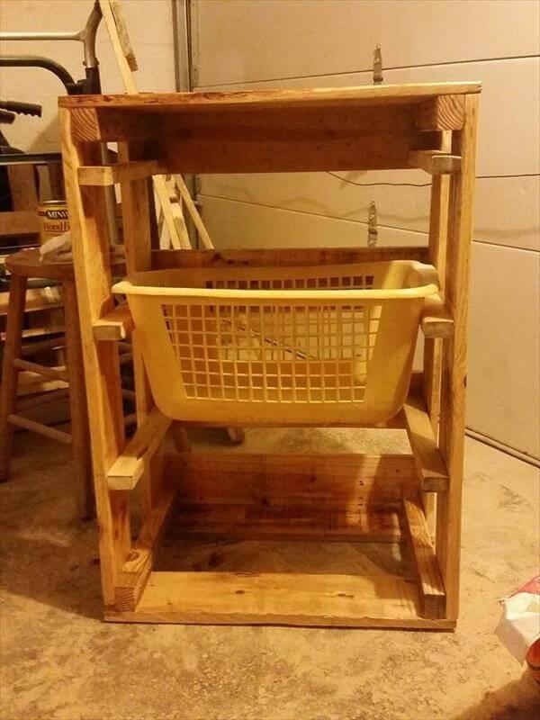 DIY Recycled Pallet Laundry Basket Holder - 101 Pallets