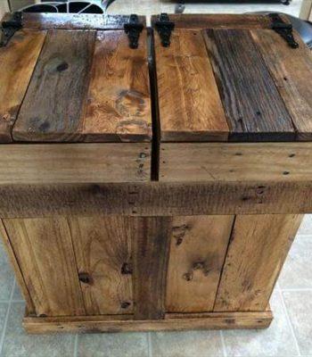 handcrafted pallet trash and recycle bin