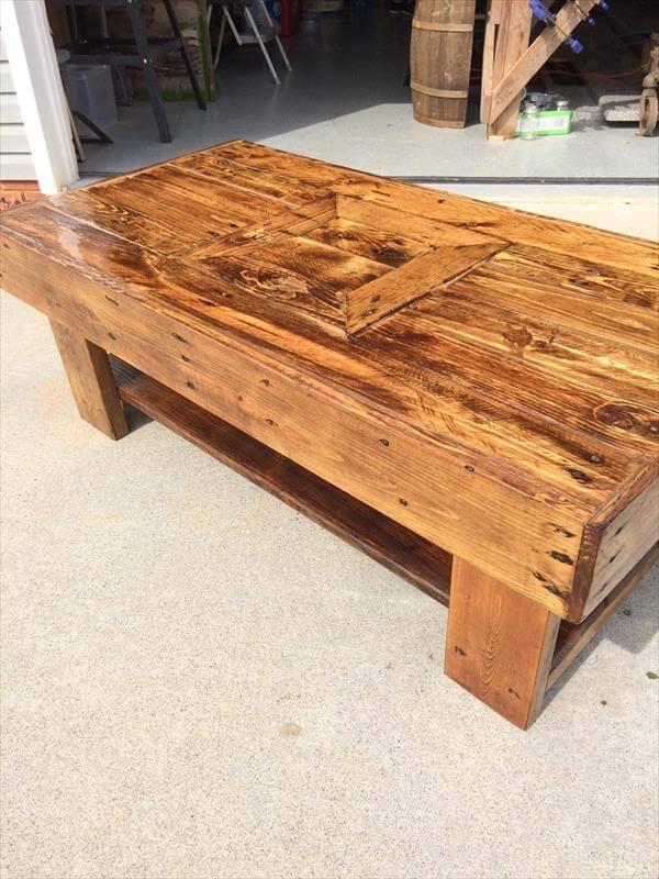 handcrafted pallet coffee table with lower shelf