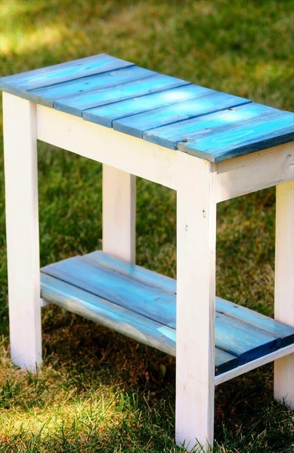 salvaged pallet navy blue and white side table