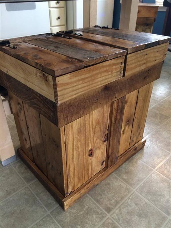 reconstructed pallet recycle or trash bin
