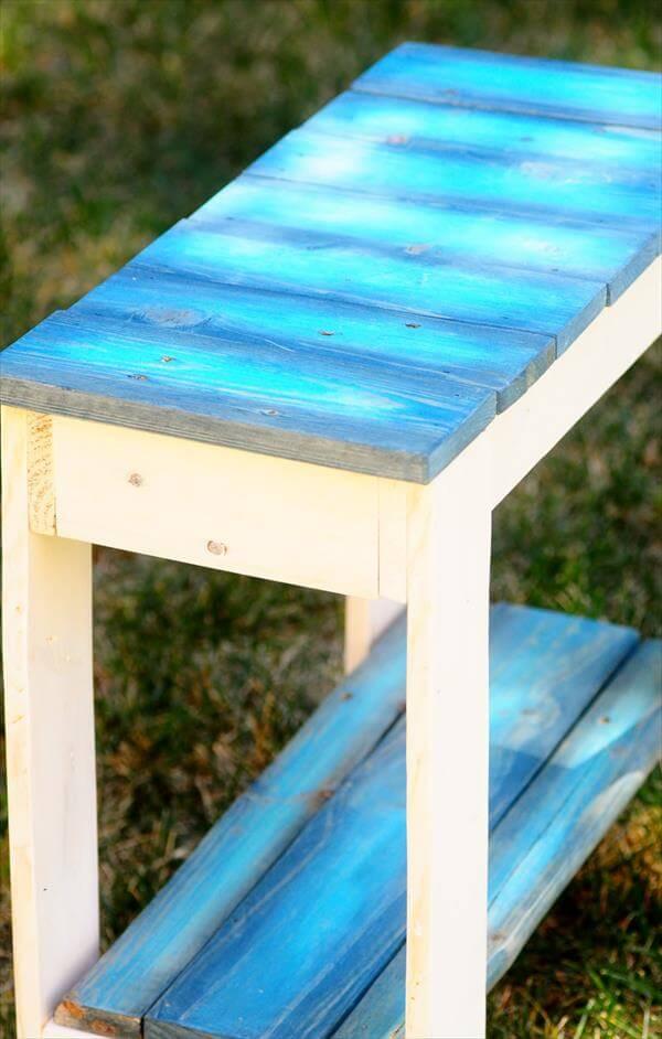 handcrafted pallet navy blue and white side table