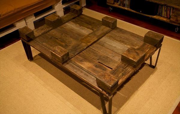 recycled pallet coffee table with glass top