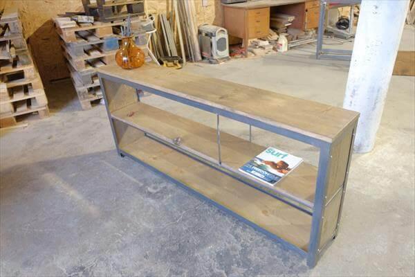 recycled pallet and steel console table