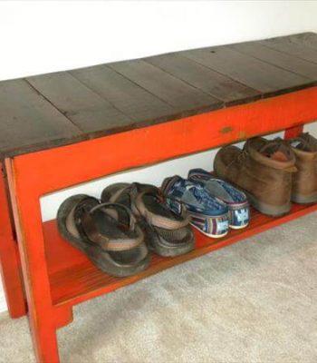 repurposed pallet entryway bench with shoes rack