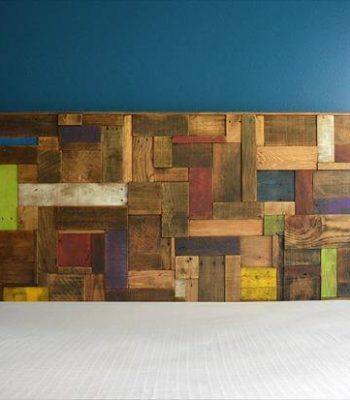 wooden pallet accent colorful headboard