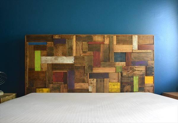 wooden pallet accent colorful headboard