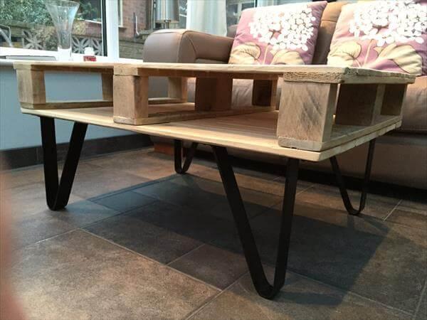repurposed pallet coffee table with steel metal legs