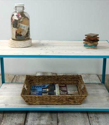 reclaimed pallet coffee table with coastal blue steel frame