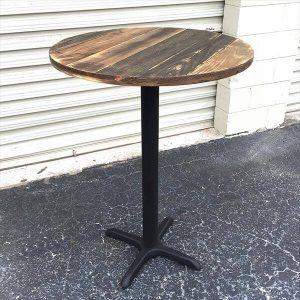 reclaimed rustic round top pallet table with metal pedestal base