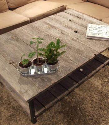 repurposed pallet and steel rustic coffee table