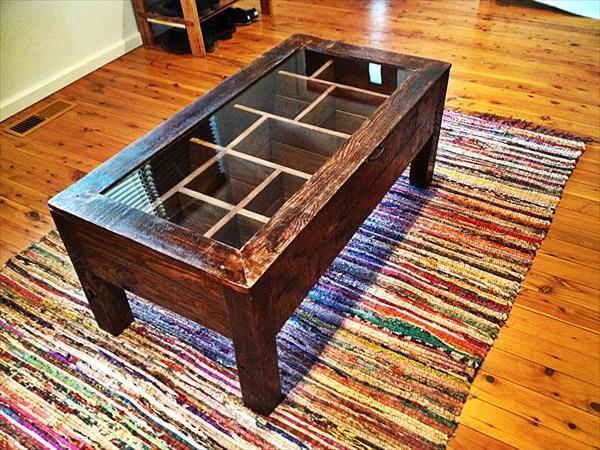 recycled pallet sleek coffee table with glass top
