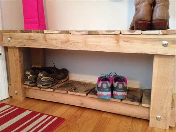 recycled pallet bench with storage