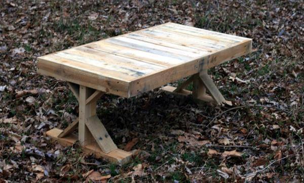recycled pallet coffee table with trestle legs