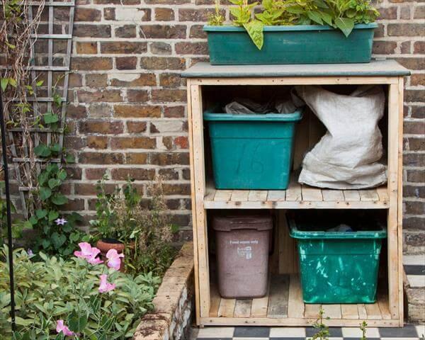 recycled pallet bin storage unit and garden cupboard
