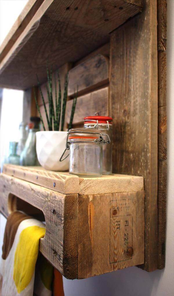 recycled pallet kitchen decorative shelf with towel rack