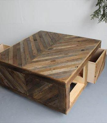 wooden pallet chevron coffee table with drawers