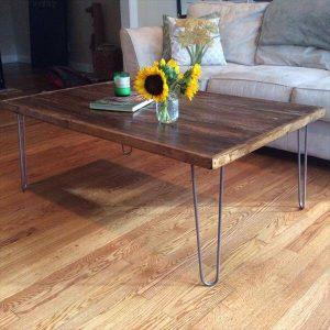 industrial pallet coffee table with metal hairpin legs