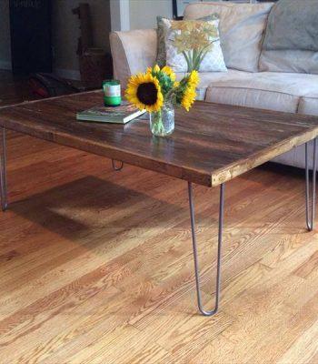 industrial pallet coffee table with metal hairpin legs