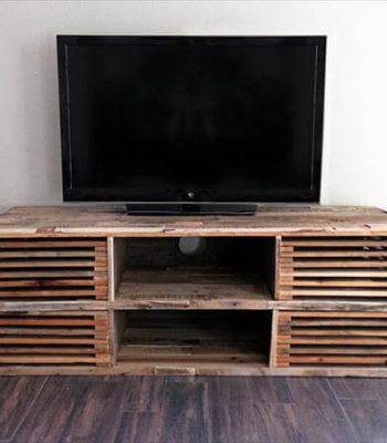 rustic wooden pallet slatted media console table