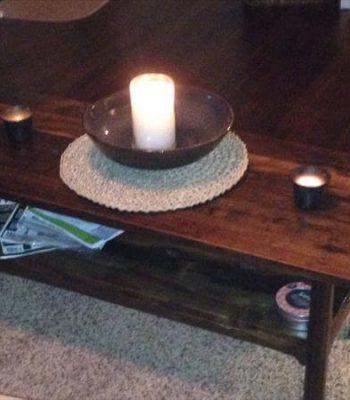repurposed pallet dark stained coffee table