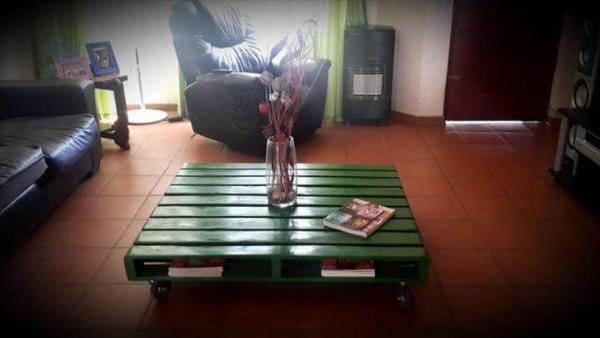 wooden pallet green coffee table with storage and wheels