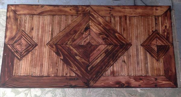 wooden pallet coffee table with diamond pattern