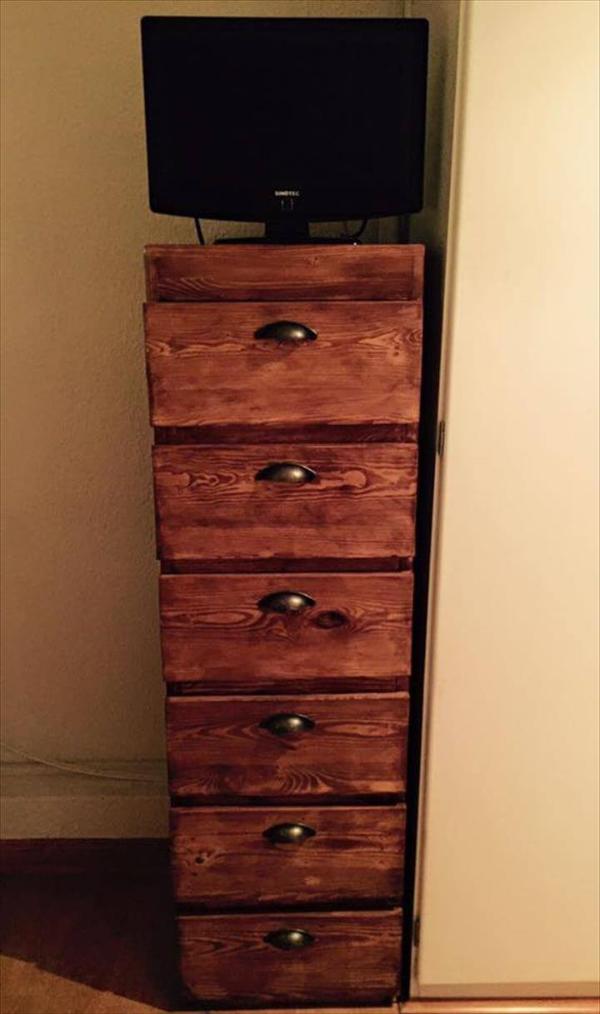 repurposed pallet high top chest of drawers
