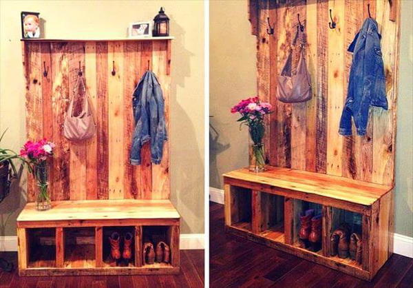 Pallet Hall Tree / Shoe Rack or Coat Rack - 101 Pallets