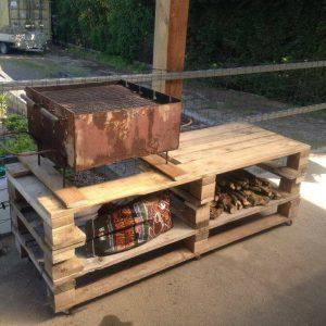 rustic wooden BBQ grill table