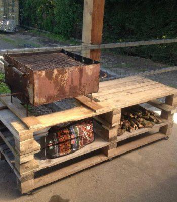 rustic wooden BBQ grill table