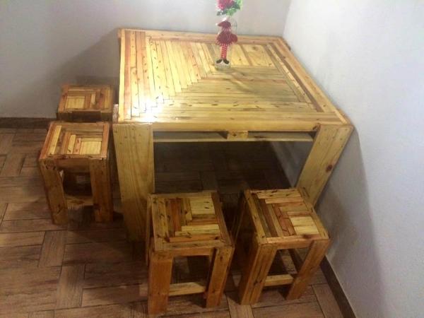 diy pallet table with stools