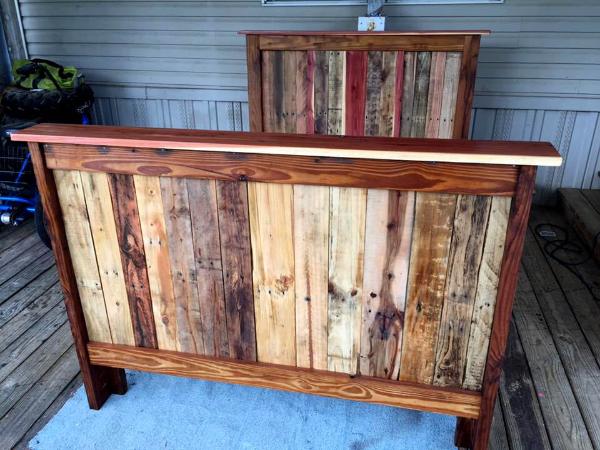 Recycled pallet full size bed frame