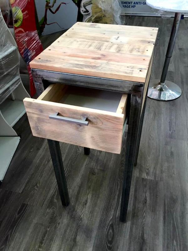 recycled pallet and metal side table