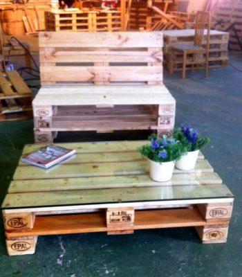 Wooden pallet chair with coffee table