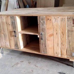handcrafted wooden pallet media cabinet and TV stand