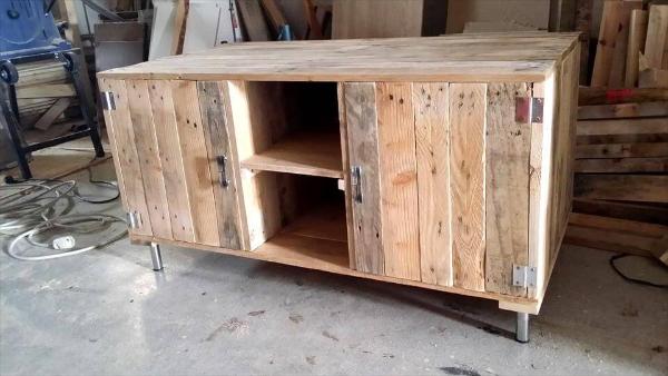 handcrafted wooden pallet media cabinet and TV stand
