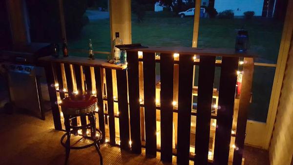 handmade wooden pallet bar with lights