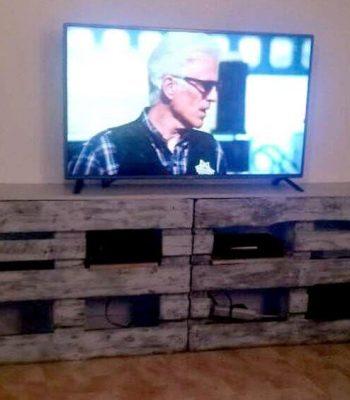 handcrafted wooden pallet TV stand or entertainment center