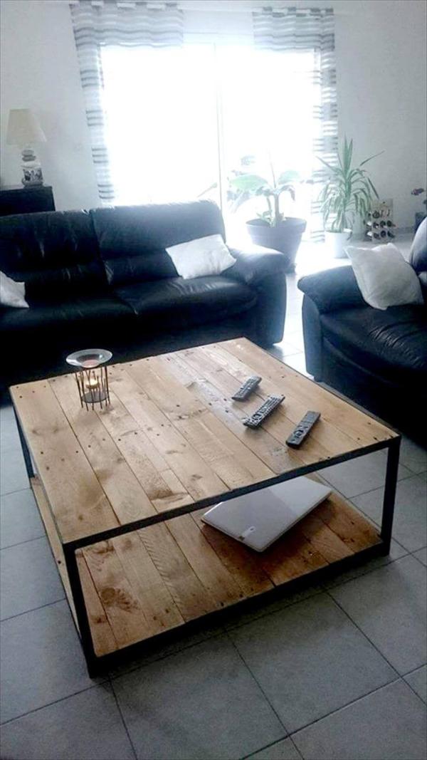 wooden pallet coffee table with metal frame