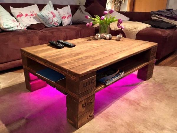 Rustic Pallet Coffee Table Led Lights, Sofa Table With Led Lights